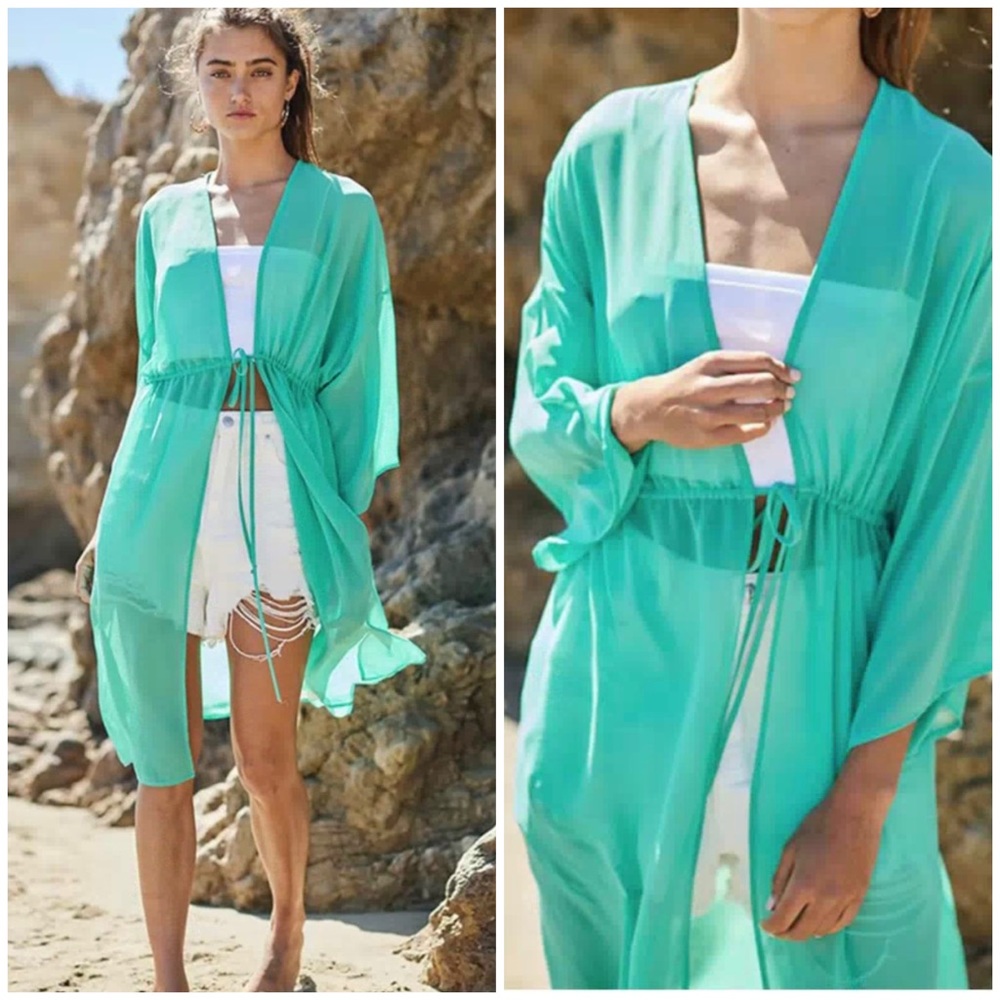 #51 Turquise 3/4 SLEEVE SELF TIE DUSTER CARDIGAN